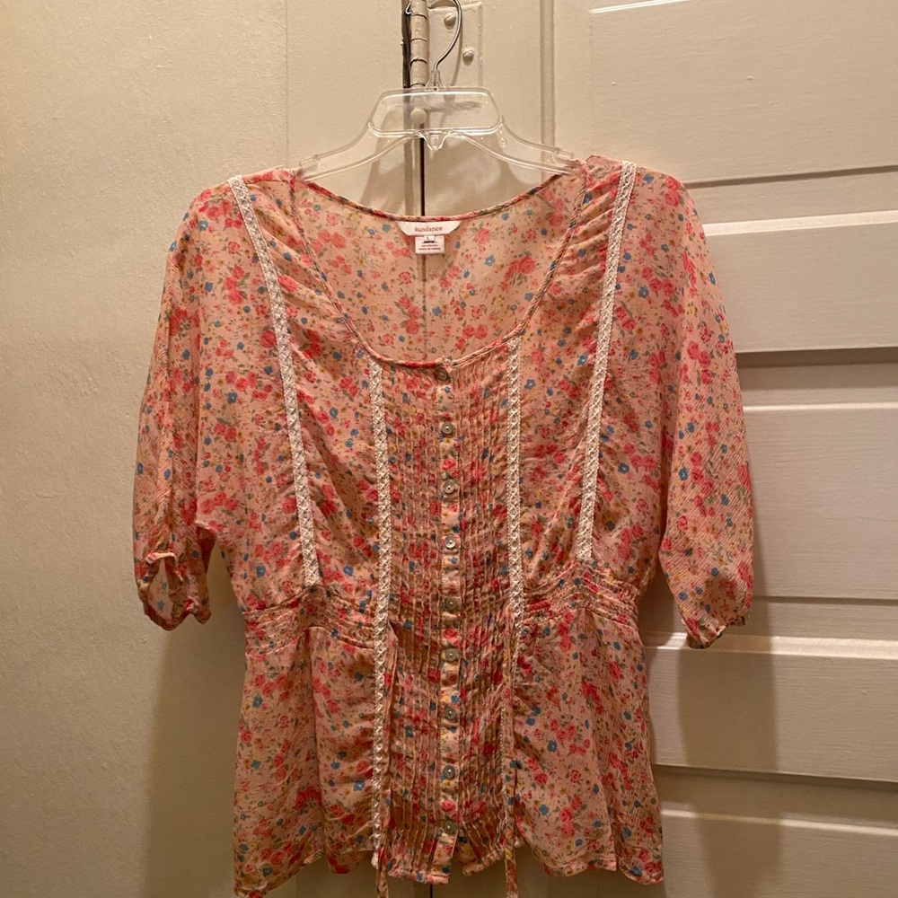 Sundance Lace trimmed floral blouse NWOT